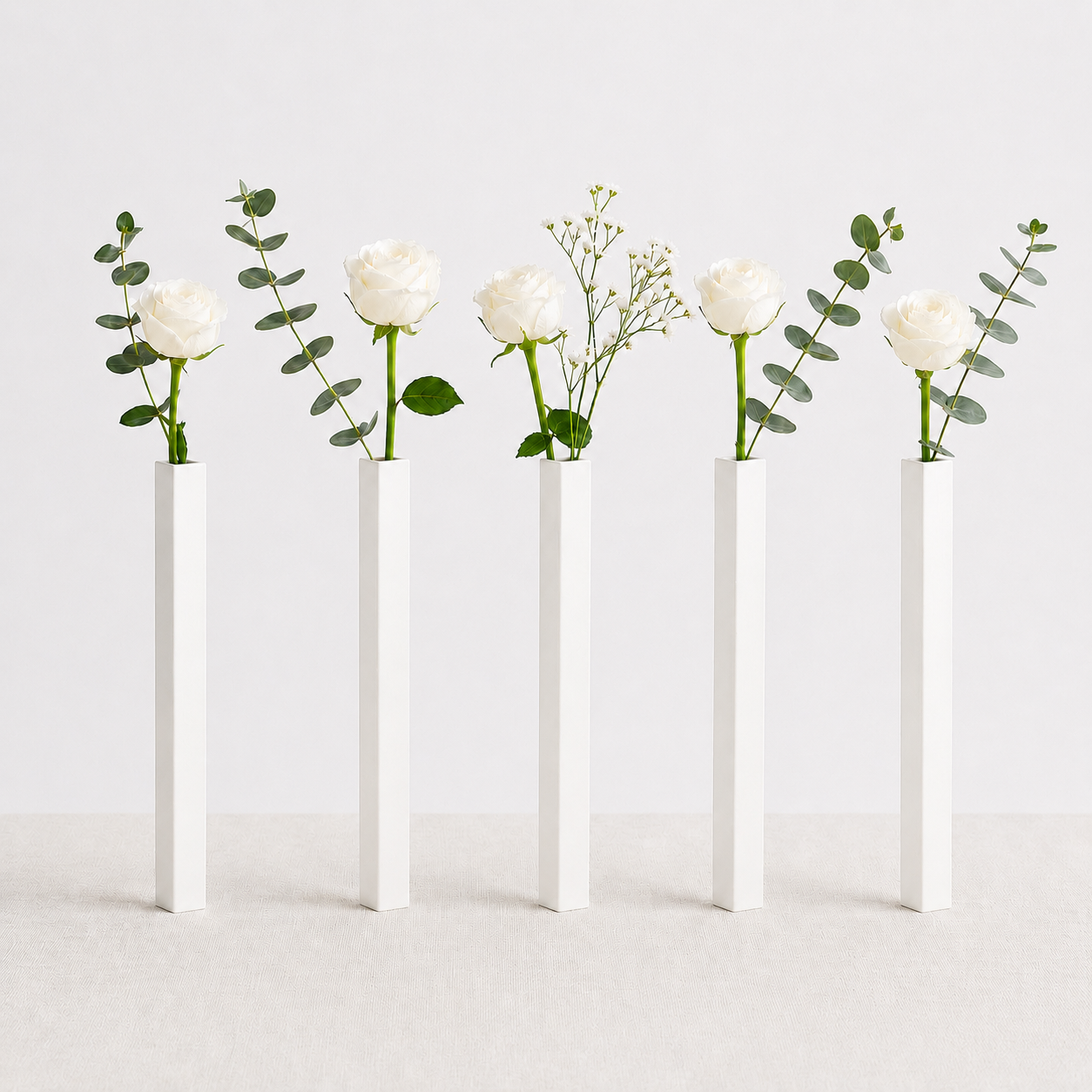 Masabloom Beyaz Minimalist Vazo  5'li Set