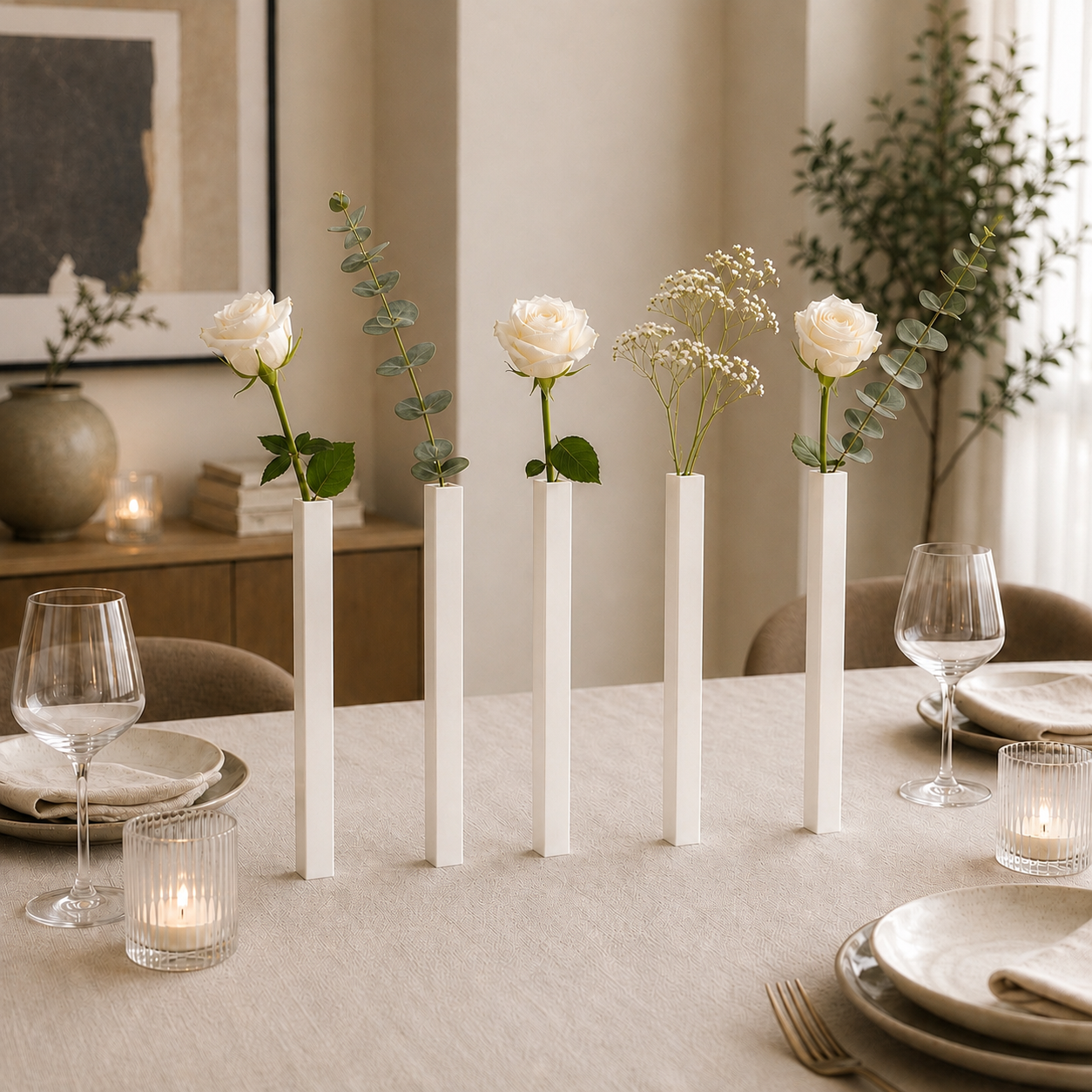 Masabloom Beyaz Minimalist Vazo  5'li Set