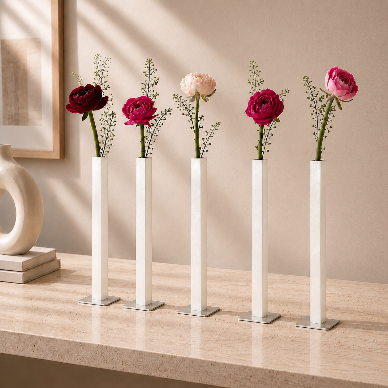 Masabloom Beyaz Minimalist Vazo  5'li Set
