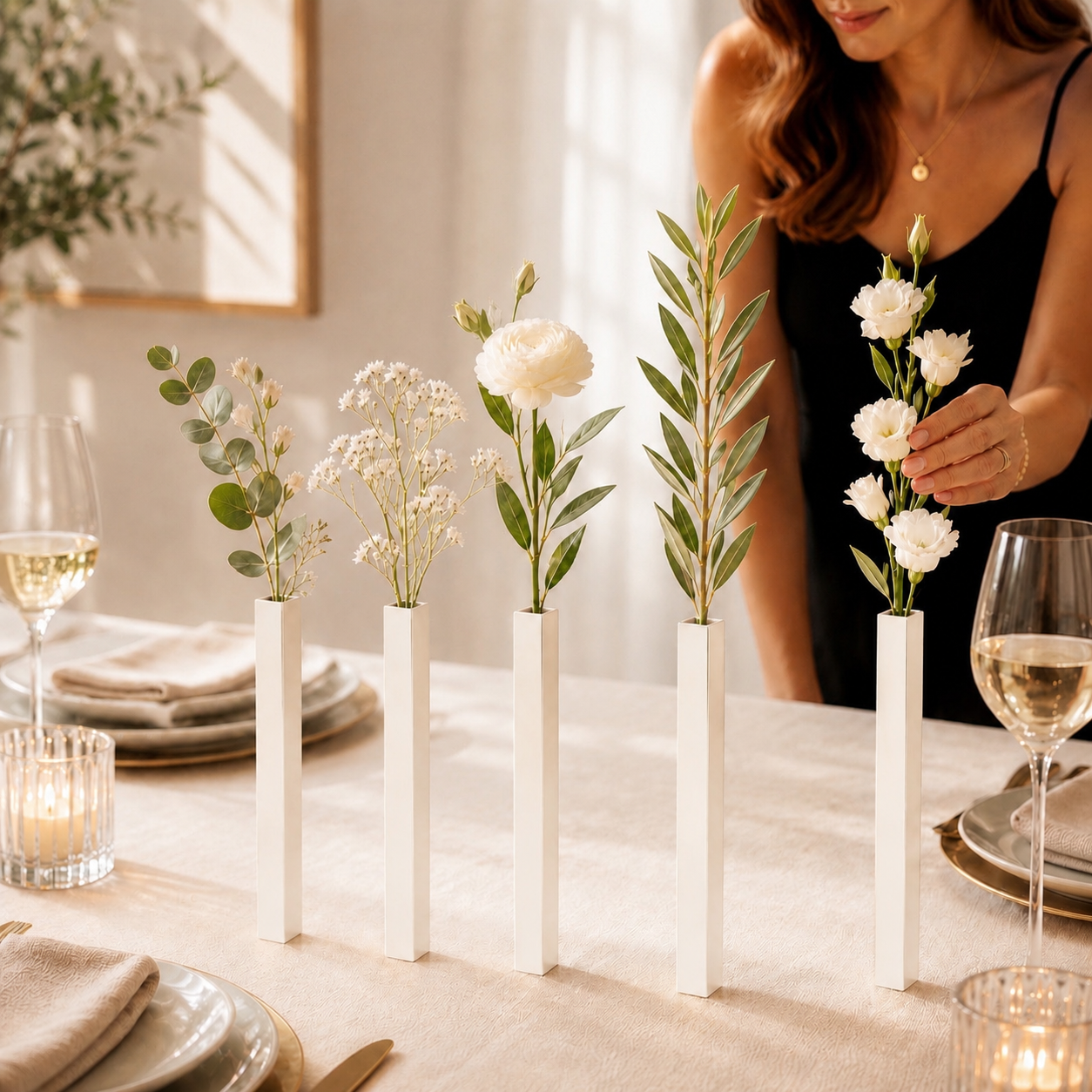 Masabloom Beyaz Minimalist Vazo  5'li Set