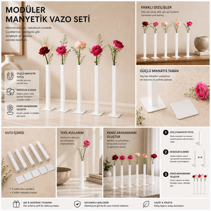 Masabloom Beyaz Minimalist Vazo  5'li Set