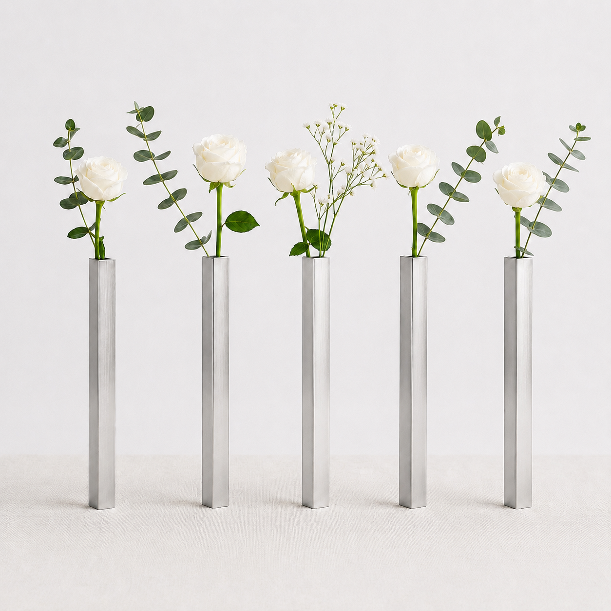 Masabloom Gümüş Minimalist Vazo  5'li Set