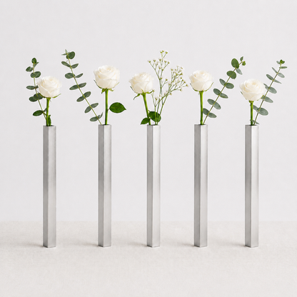 Masabloom Gümüş Minimalist Vazo  5'li Set