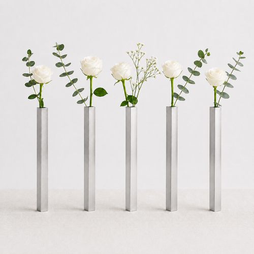 Masabloom Gümüş Minimalist Vazo  5'li Set