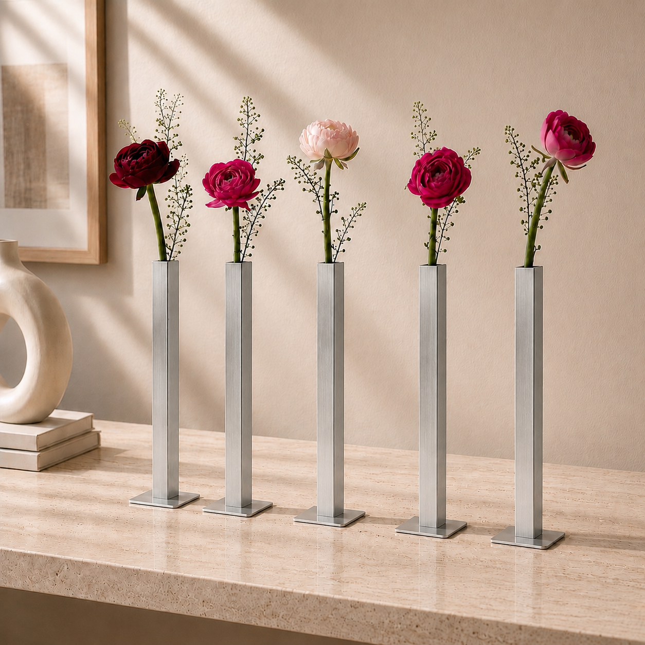 Masabloom Gümüş Minimalist Vazo  5'li Set