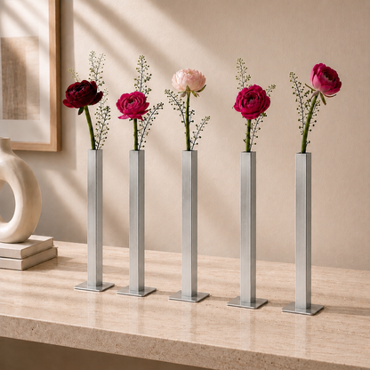Masabloom Gümüş Minimalist Vazo  5'li Set