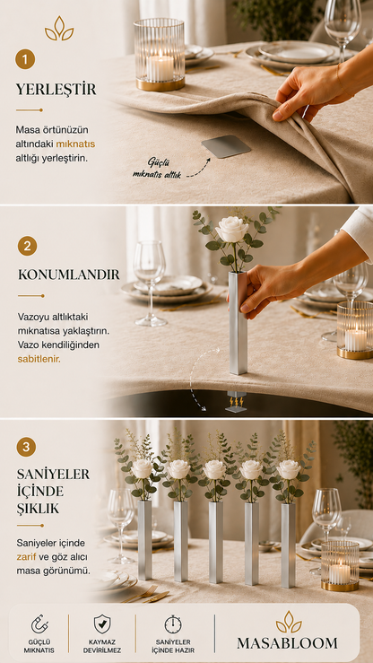 Masabloom Gümüş Minimalist Vazo  5'li Set