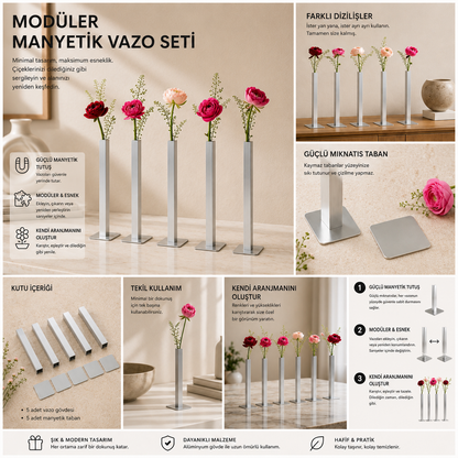 Masabloom Dekoratif Manyetik Vazo  5'li Set