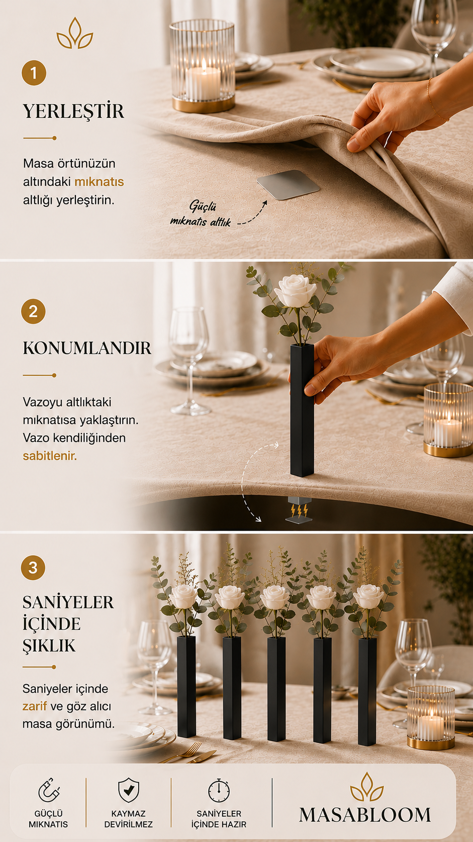 Masabloom Siyah Minimalist Vazo  5'li Set