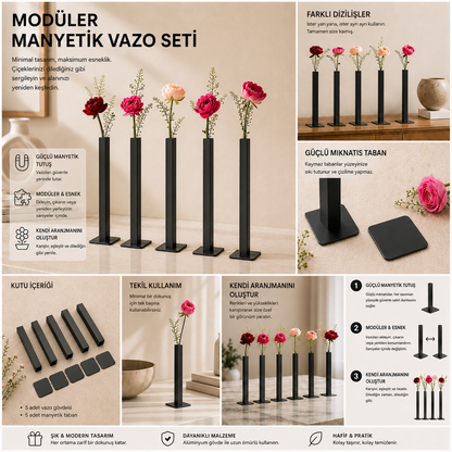 Masabloom Siyah Minimalist Vazo  5'li Set